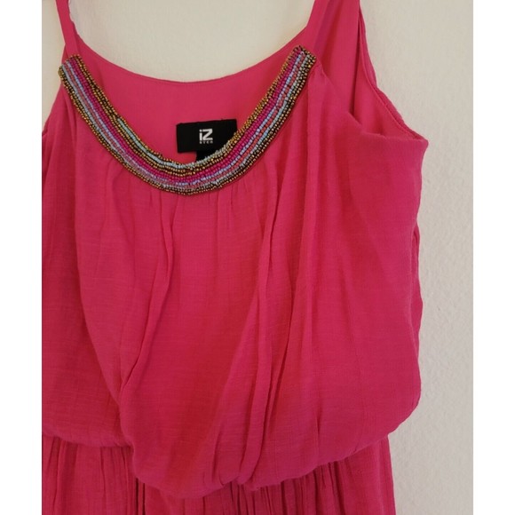 Iz Byer Womens Size M Fuchsia Pink Summer Spaghetti Strap Beaded Top Mini Dress - Picture 4 of 9